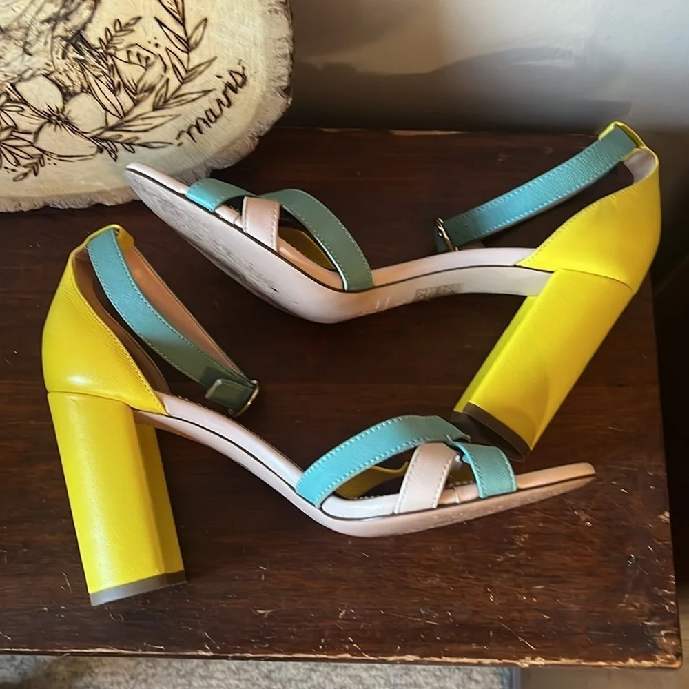 J. Crew Yellow/Blue Stella Heel in Colorblock Leather Size 8.5